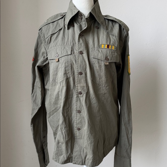 Be Ice Be Other - Unisex Military Style Olive Button Down Shirt